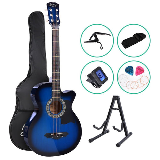 Danoz Direct - Alpha 38 Inch Acoustic Guitar Wooden Body Steel String Full Size w/ Stand Blue - danozdirect