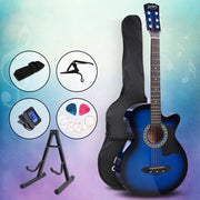 Danoz Direct - Alpha 38 Inch Acoustic Guitar Wooden Body Steel String Full Size w/ Stand Blue - danozdirect