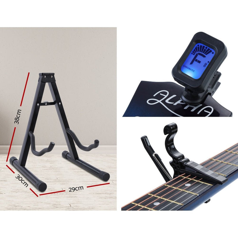 Danoz Direct - Alpha 38 Inch Acoustic Guitar Wooden Body Steel String Full Size w/ Stand Blue - danozdirect