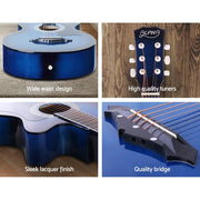 Danoz Direct - Alpha 38 Inch Acoustic Guitar Wooden Body Steel String Full Size w/ Stand Blue - danozdirect