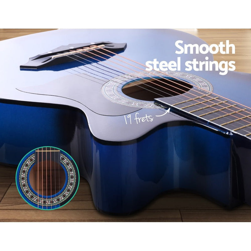 Danoz Direct - Alpha 38 Inch Acoustic Guitar Wooden Body Steel String Full Size w/ Stand Blue - danozdirect