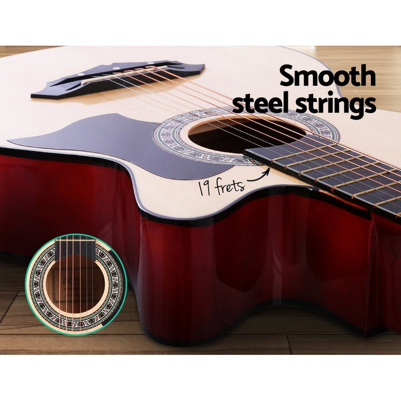 Danoz Direct - Alpha 38 Inch Acoustic Guitar Wooden Body Steel String Full Size w/ Stand Wood - danozdirect
