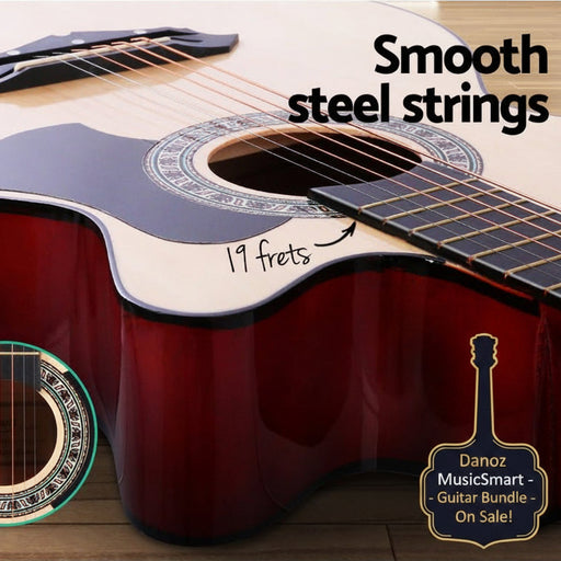 Danoz Direct - Alpha 38 Inch Acoustic Guitar Wooden Body Steel String Full Size w/ Stand Wood - danozdirect