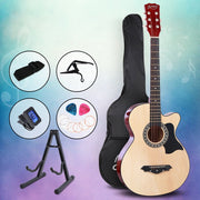 Danoz Direct - Alpha 38 Inch Acoustic Guitar Wooden Body Steel String Full Size w/ Stand Wood - danozdirect