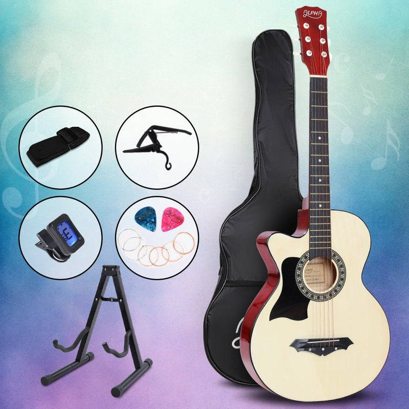 Danoz Direct - Alpha 38 Inch Acoustic Guitar Wooden Body Steel String w/ Stand Left Handed - danozdirect