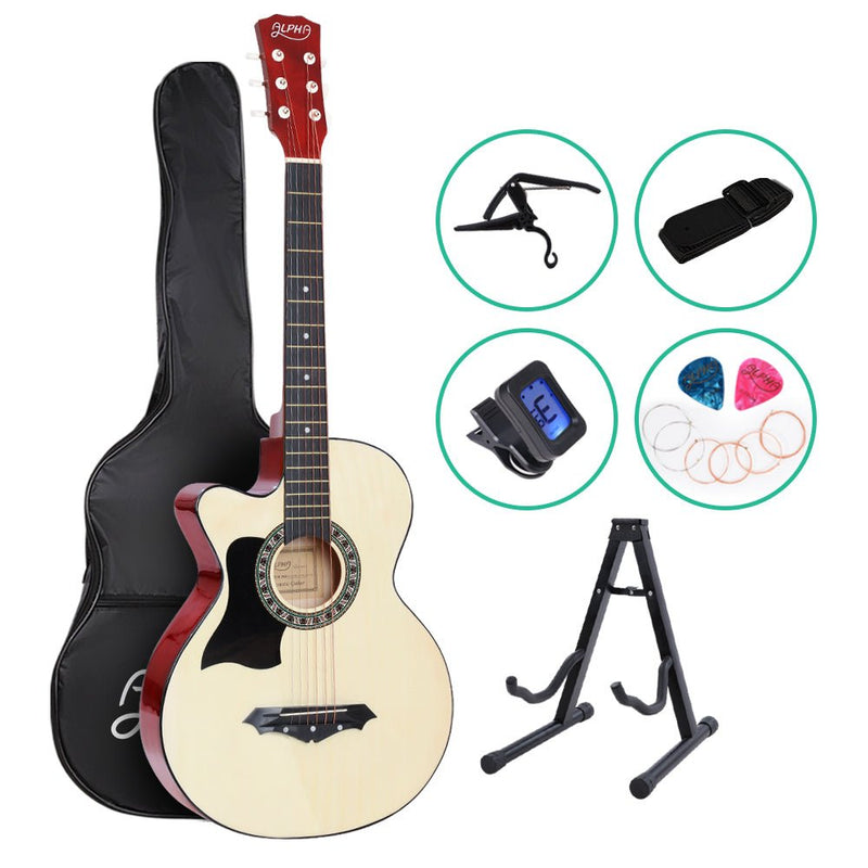 Danoz Direct - Alpha 38 Inch Acoustic Guitar Wooden Body Steel String w/ Stand Left Handed - danozdirect