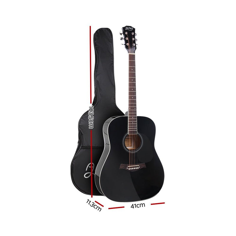 Danoz Direct - Alpha 41 Inch Acoustic Guitar Wooden Body Steel String Dreadnought Black - danozdirect