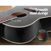 Danoz Direct - Alpha 41 Inch Acoustic Guitar Wooden Body Steel String Dreadnought Stand Black - danozdirect