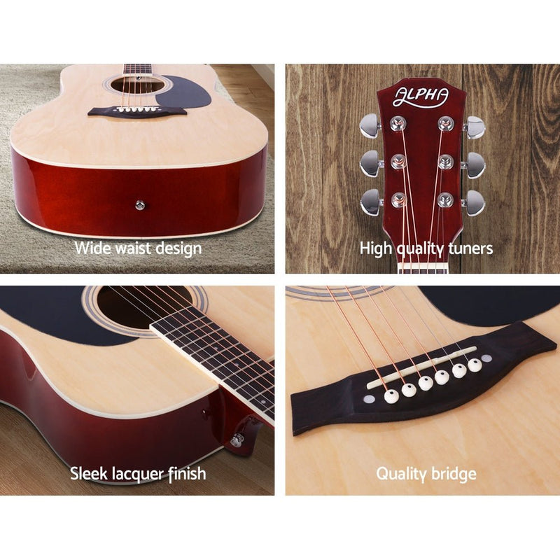 Danoz Direct - Alpha 41 Inch Acoustic Guitar Wooden Body Steel String Dreadnought Stand Wood - danozdirect