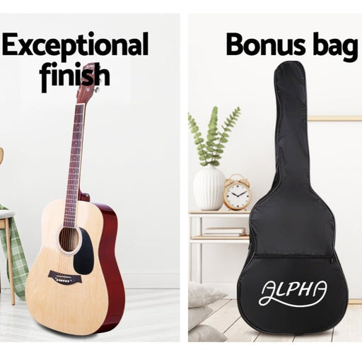 Danoz Direct - Alpha 41 Inch Acoustic Guitar Wooden Body Steel String Dreadnought Wood - danozdirect