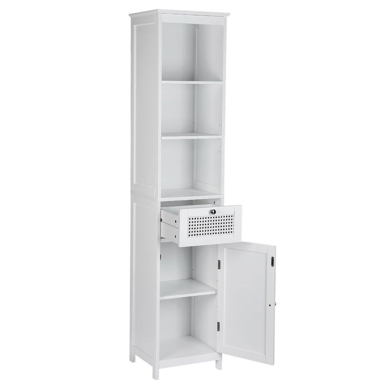 Danoz Direct - Artiss Bathroom Cabinet Storage 161cm White Rattan Tallboy Toilet Cupboard - danozdirect