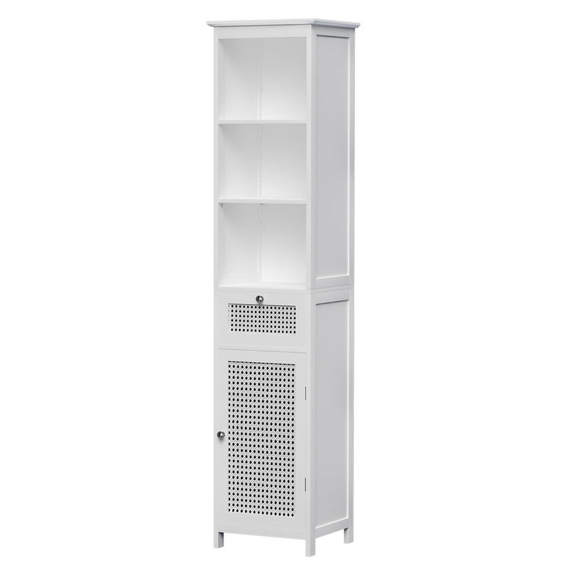 Danoz Direct - Artiss Bathroom Cabinet Storage 161cm White Rattan Tallboy Toilet Cupboard - danozdirect