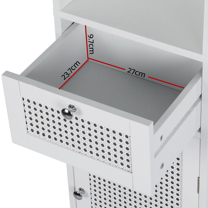 Danoz Direct - Artiss Bathroom Cabinet Storage 161cm White Rattan Tallboy Toilet Cupboard - danozdirect