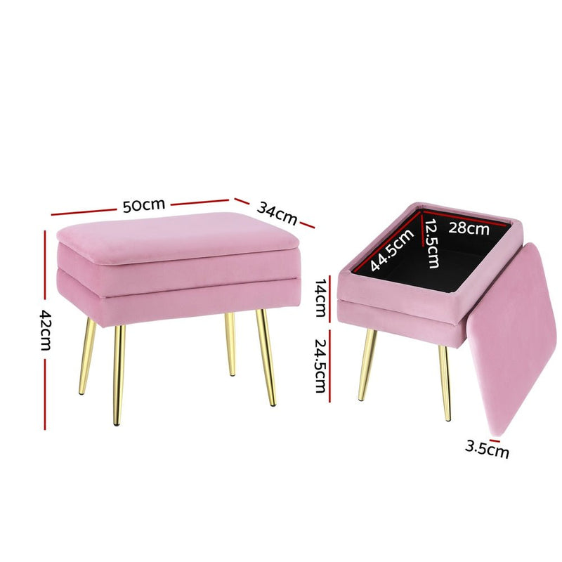 Danoz Direct - Artiss Ottoman Storage Foot Stool Velvet Pink - danozdirect