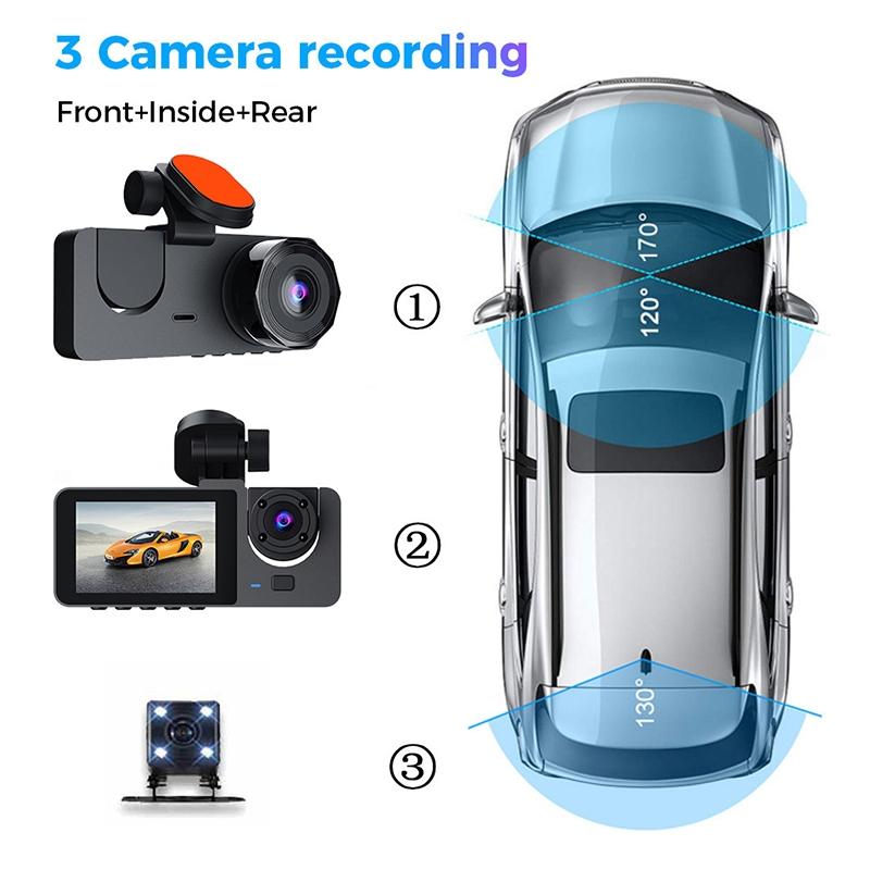 Danoz Direct - Black A2 Triple Lens Car Dash Camera Recorder - danozdirect