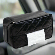 Danoz Direct - Black Universal Leather Car Tissue Box Holder - Visor, Armrest & Seat Back Mount - danozdirect