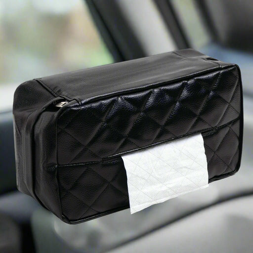 Danoz Direct - Black Universal Leather Car Tissue Box Holder - Visor, Armrest & Seat Back Mount - danozdirect