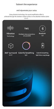 Danoz Direct - Blue Bone Conduction Vibration Bluetooth Speaker - TWS Stereo, LED, Surface Sound - danozdirect