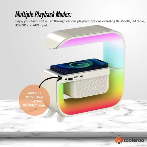 Danoz Direct - Bluetooth Rechargeable Speaker - Wireless Phone Charging LED Lamp Alarm Clock - danozdirect