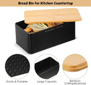 Danoz Direct - Bread Bin with Bamboo Lid used as Chopping Board for Kitchen Countertop - danozdirect