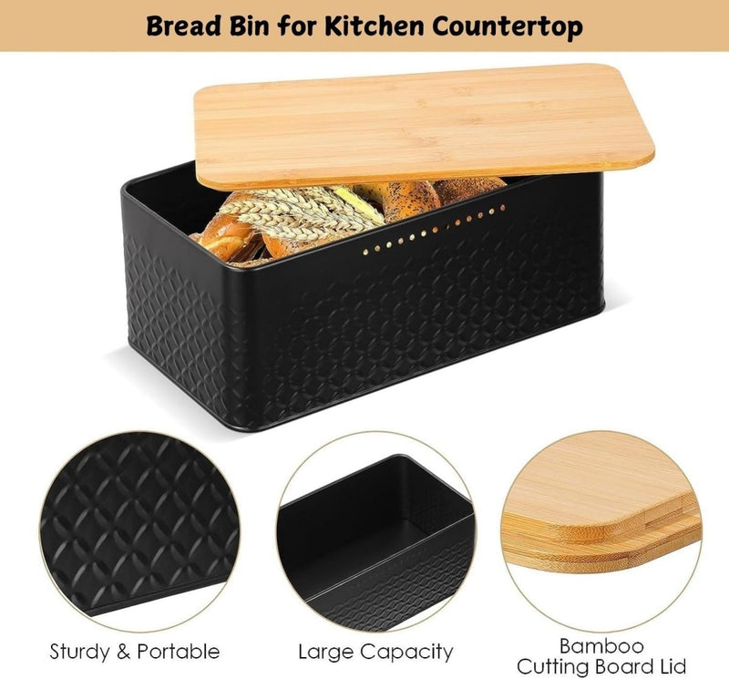 Danoz Direct - Bread Bin with Bamboo Lid used as Chopping Board for Kitchen Countertop - danozdirect