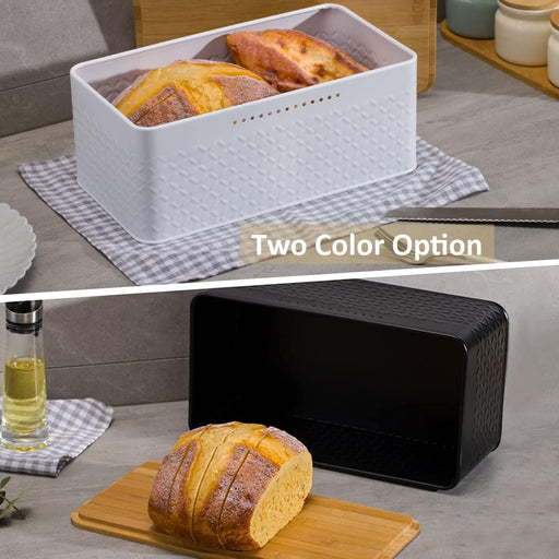 Danoz Direct - Bread Bin with Bamboo Lid used as Chopping Board for Kitchen Countertop - danozdirect