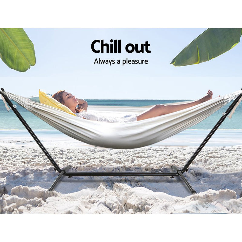 Danoz Direct Camping ⛺ Gardeon Hammock Bed Camping Chair Outdoor Lounge Single Cotton with Stand - danozdirect