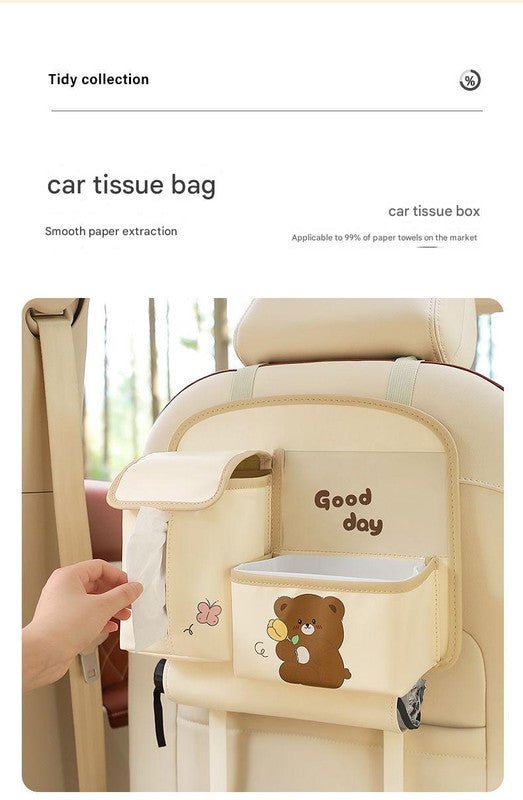 Danoz Direct - Car Seat Back Organizer with Practical design - Multi - Pocket Storage for Tissues and Gadgets - Beige - danozdirect