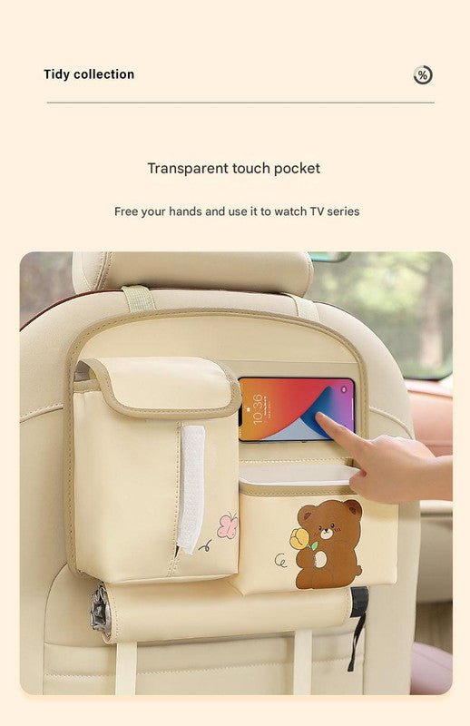 Danoz Direct - Car Seat Back Organizer with Practical design - Multi - Pocket Storage for Tissues and Gadgets - Beige - danozdirect