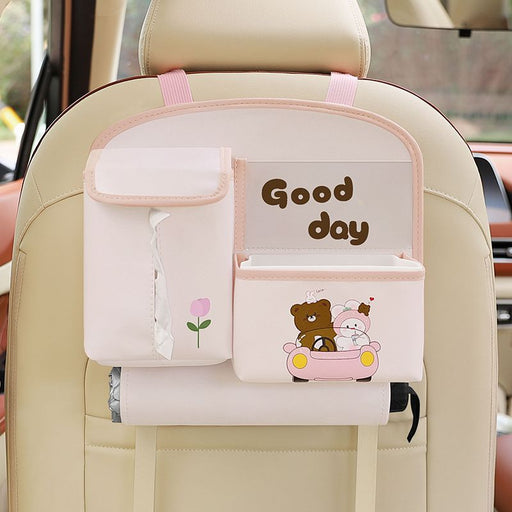 Danoz Direct - Car Seat Back Organizer with Practical design - Multi - Pocket Storage for Tissues and Gadgets - Cute bear(Pink) - danozdirect
