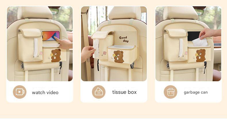 Danoz Direct - Car Seat Back Organizer with Practical design - Multi - Pocket Storage for Tissues and Gadgets - Cute bear(Pink) - danozdirect