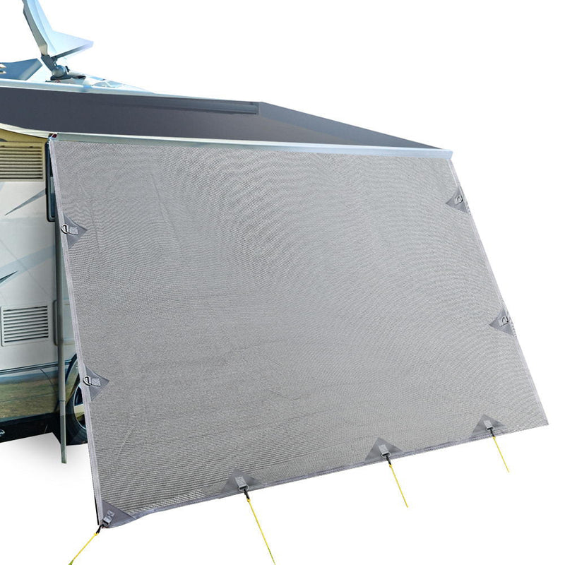 Danoz Direct - Caravan Privacy Screen Roll Out Awning 3.4x1.95M End Wall Side Sun Shade Grey - danozdirect