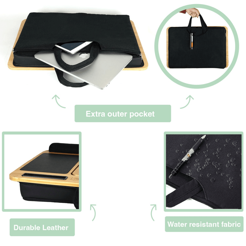 Danoz Direct - CARLA HOME Bamboo Laptop Lap Desk with Cushion, Angle Adjustable and Sleeve Case Bag for Office and Home - danozdirect