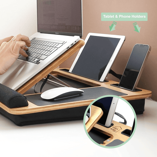 Danoz Direct - CARLA HOME Bamboo Laptop Lap Desk with Cushion, Angle Adjustable and Sleeve Case Bag for Office and Home - danozdirect