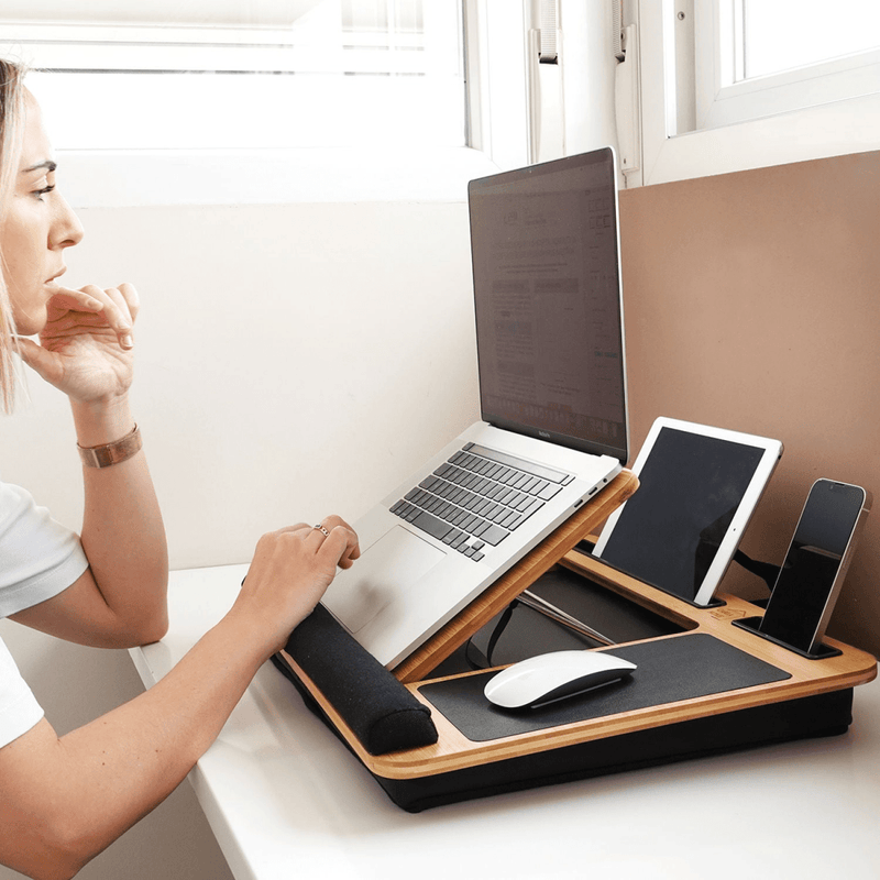 Danoz Direct - CARLA HOME Bamboo Laptop Lap Desk with Cushion, Angle Adjustable and Sleeve Case Bag for Office and Home - danozdirect