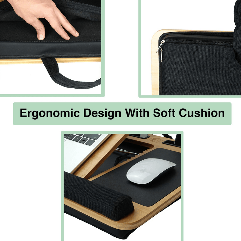 Danoz Direct - CARLA HOME Bamboo Laptop Lap Desk with Cushion, Angle Adjustable and Sleeve Case Bag for Office and Home - danozdirect