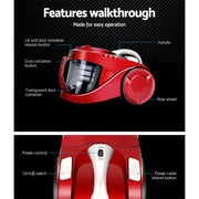 Danoz Direct - Devanti 2200W Bagless Vacuum Cleaner in a vibrant red color. With powerful suction and a bagless design - danozdirect