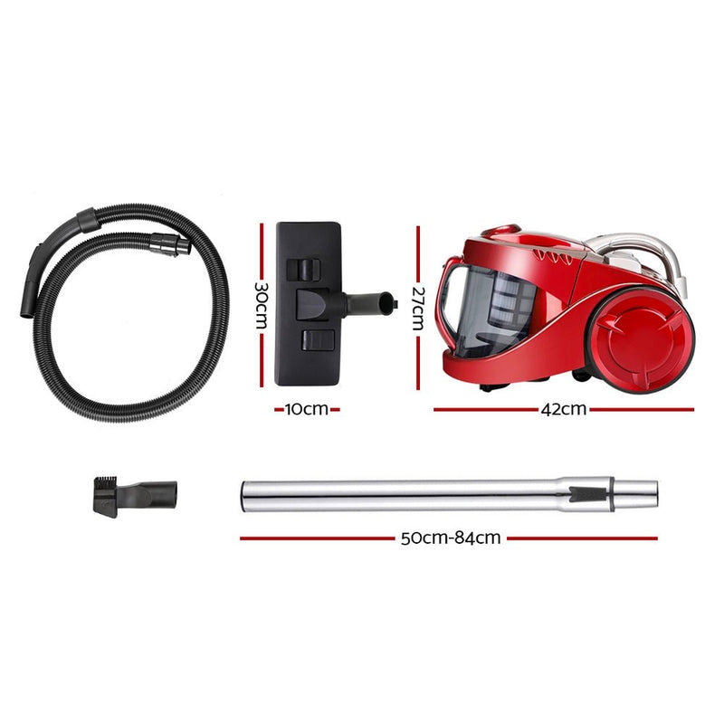 Danoz Direct - Devanti 2200W Bagless Vacuum Cleaner in a vibrant red color. With powerful suction and a bagless design - danozdirect
