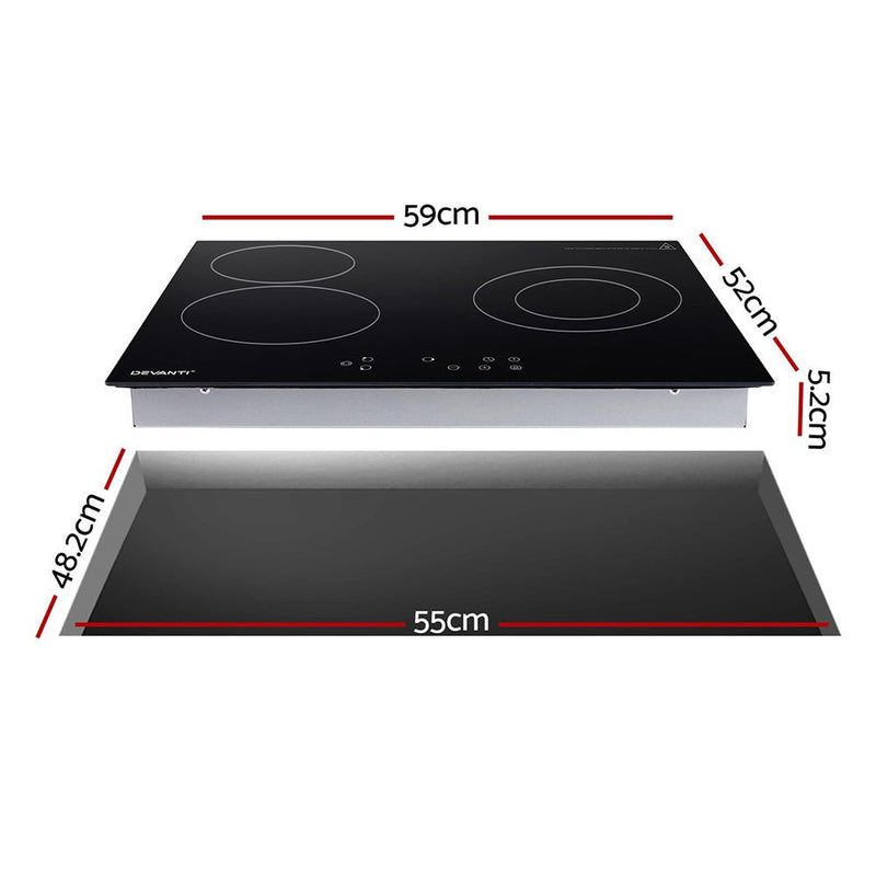 Danoz Direct - Devanti Electric Ceramic Cooktop 60cm Kitchen Cooker 4 Burner Hob Touch Control 5200W - danozdirect