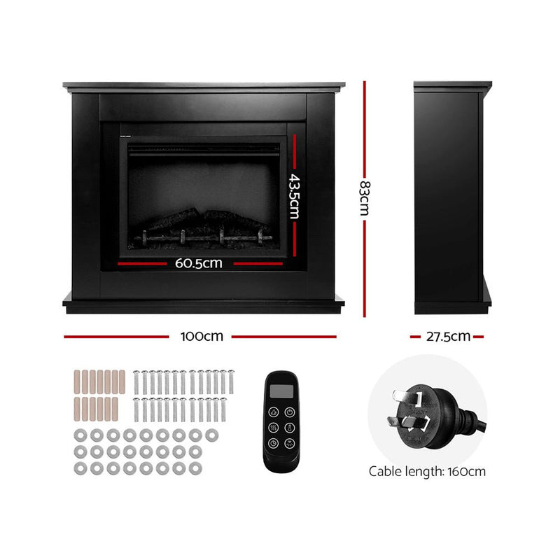 Danoz Direct - Devanti Electric Fireplace Fire Heater 2000W Black, the epitome of luxury and style. - danozdirect