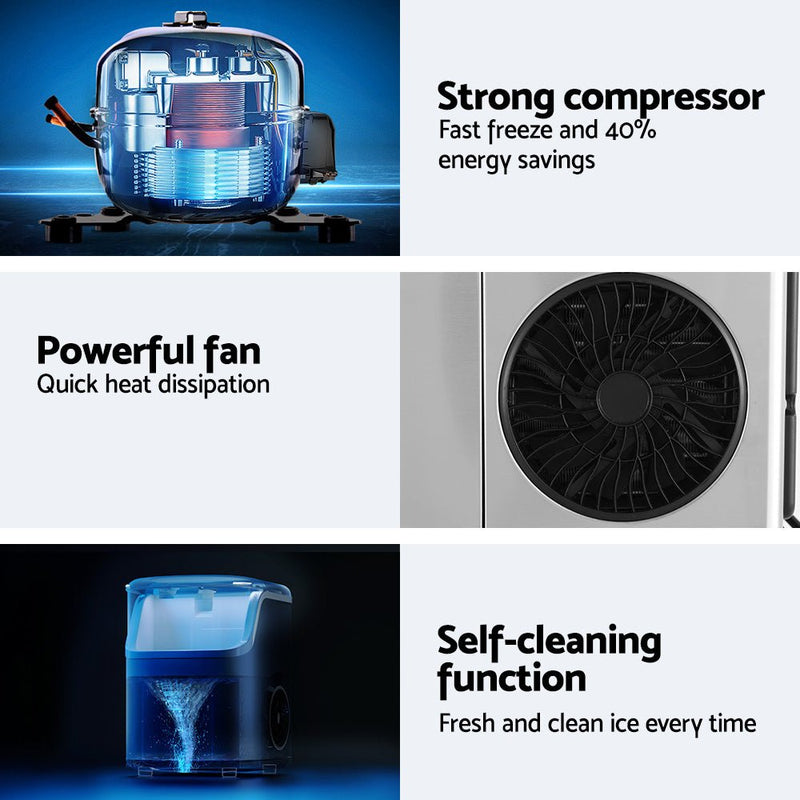 Danoz Direct - Devanti Ice Maker Machine 15kg Nugget Ice Cube - danozdirect