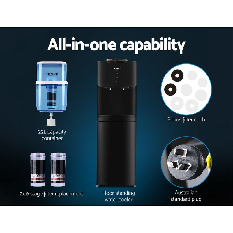 Danoz Direct - Devanti Water Cooler Dispenser Stand 22L Bottle Black w/2 Filter - Super Seller Inc. Delivery - danozdirect
