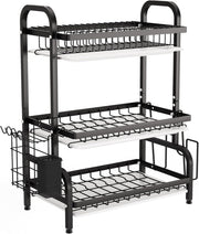 Danoz Direct - Dish Drying Rack 3 Tier Large Capacity Kitchen Storage with Utensil and Cutting Board Holder - danozdirect