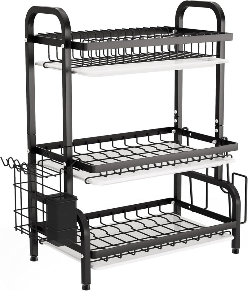 Danoz Direct - Dish Drying Rack 3 Tier Large Capacity Kitchen Storage with Utensil and Cutting Board Holder - danozdirect