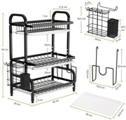 Danoz Direct - Dish Drying Rack 3 Tier Large Capacity Kitchen Storage with Utensil and Cutting Board Holder - danozdirect