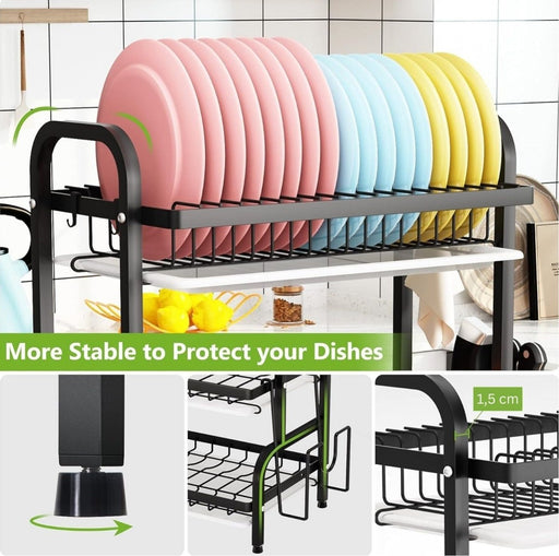Danoz Direct - Dish Drying Rack 3 Tier Large Capacity Kitchen Storage with Utensil and Cutting Board Holder - danozdirect