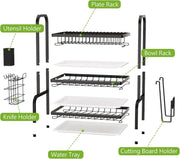 Danoz Direct - Dish Drying Rack 3 Tier Large Capacity Kitchen Storage with Utensil and Cutting Board Holder - danozdirect