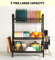 Danoz Direct - Dish Drying Rack 3 Tier Large Capacity Kitchen Storage with Utensil and Cutting Board Holder - danozdirect