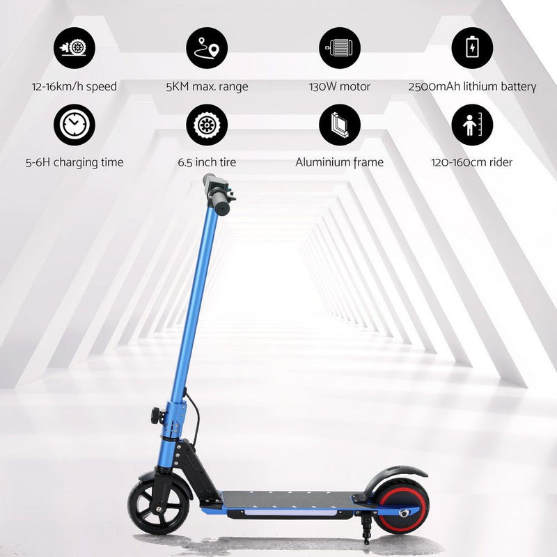 Danoz Direct - Electric Scooter 130W 16KM/H LED Light Folding Portable Riding Commuter Blue - danozdirect
