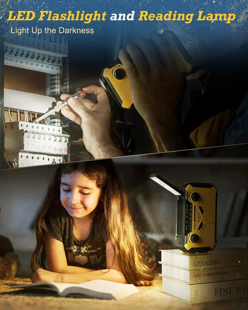 Danoz Direct Emergency Radio 📻. Portable radio features AM/FM reception, solar hand crank, USB charging capabilities - danozdirect